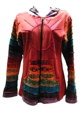 Womens S/M Greater Good Network Full Zip Hooded Boho Embroidered Colorful Hoodie