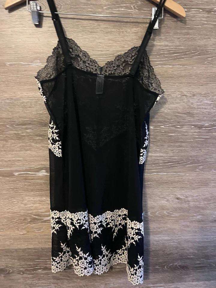 Wacoal Embrace Lace Slip Dress Black Ivory New Sz M Sexy Sheer Embroidered - Image 4 of 4