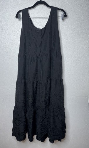Eileen Fisher 100% Silk Tiered Dress Size Medium Sleeveless Black Sleeveless 1B - Picture 3 of 11