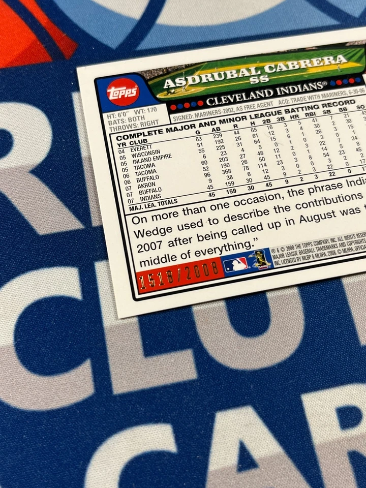 2008 Topps Gold /2008 Asdrubal Cabrera #617 Very Good Indians - Image 3 of 3