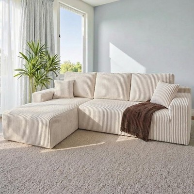 Ecksofa Couch L-Form mit Schlaffunktion Modulares Sofa Cord-Bezug Boneless Couch