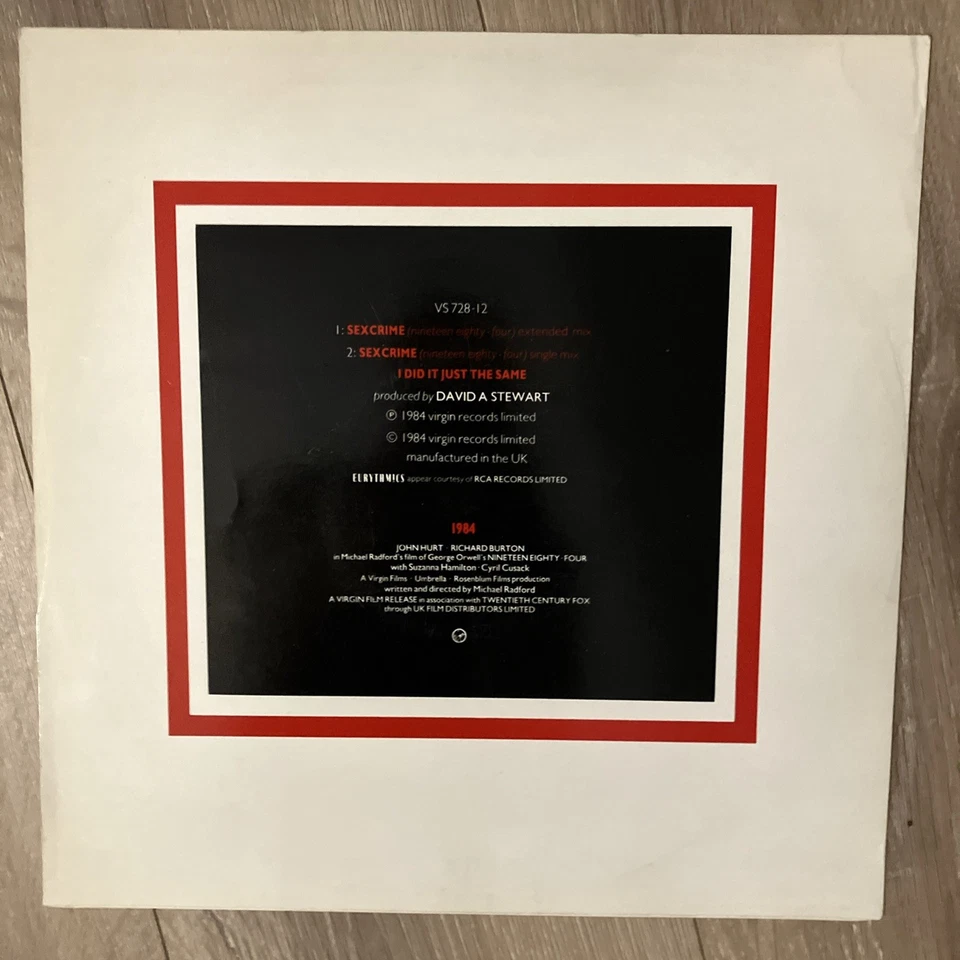 Eurythmics Sexcrime (Nineteen Eighty Four) 12" Vinyl 1984 Single Virgin VS 72812 - Image 2 of 4