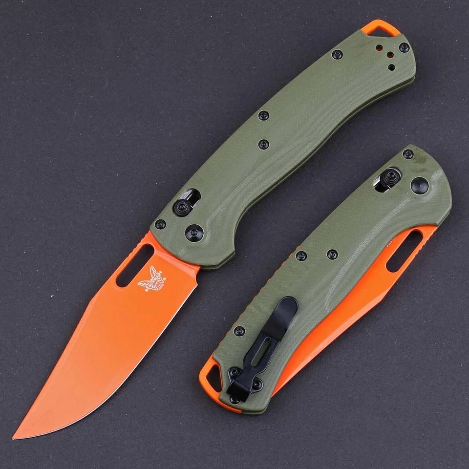 Cuchillo Plegable Exterior Bolsillo EDC Verde Mango G10 Bloqueo Eje Hoja Color Naranja Foto 3 de 4