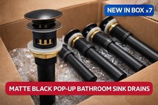 Matte Black Pop-Up Bathroom Sink Drain with Overflow  1 1/4   New