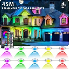 Outdoor RGB Eaves Lights 45M IP67 Waterproof App Remote Control DIY Modes Garden