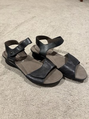 Mephisto Women s Black Leather Strappy Hook & Loop Ankle Sandals EU 38