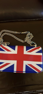 Burberry Union Jack Flag Crossbody Bag Lock Closure Chain Strap Red Blue