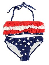 NEW/NWT Girl's Red/White/Blue Bikini Swimsuit Ruffled Bandeau Top SIZE 15/16