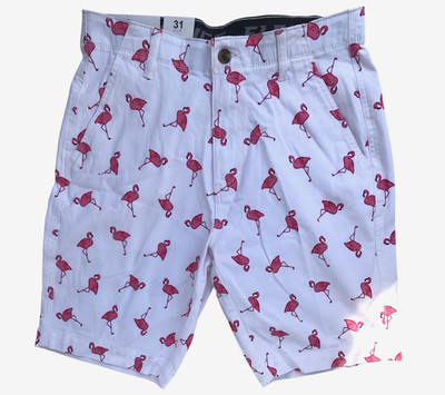 PLUGG CLOTHING Men's Shorts (Size 31 Flat Front) Flex Waist WHITE / FLAMINGO New