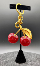 CHERRY Bag Charm Gold Glitter Keychain Red Resin Fruit Purse Pendant Fob New