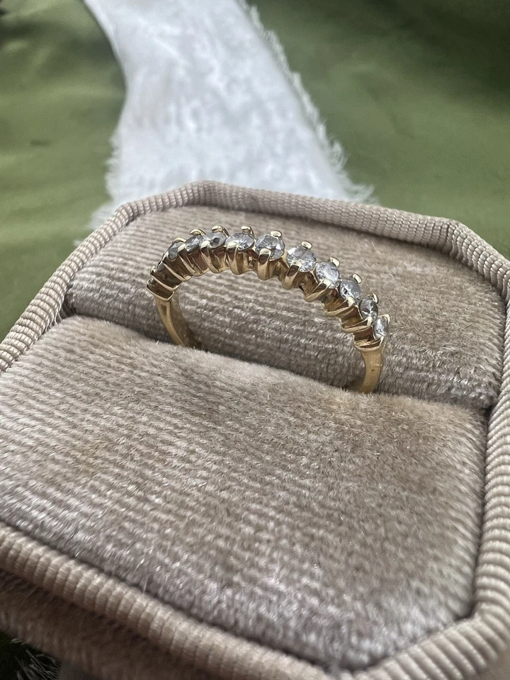 14K Yellow Gold Round Cut Diamond Demi Band! 0.12 CTW ~ Size 6.25 - Image 3 of 4