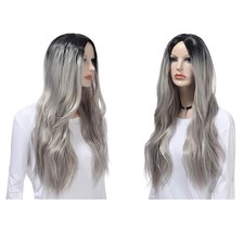 Women's Wig Long Curly Hair Wigs Hair Ombre Silver for Cosplay Party Daily Use