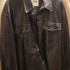 ZARA WOMENS BLACK FAUX LEATHER CROC COAT