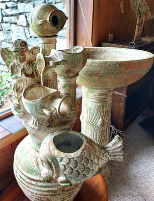 Vintage large water fountain /birthbath clay/cement 76''high extra large
