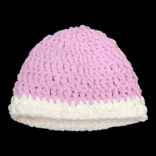 Handmade Chunky Pink and white crochet beanie hat