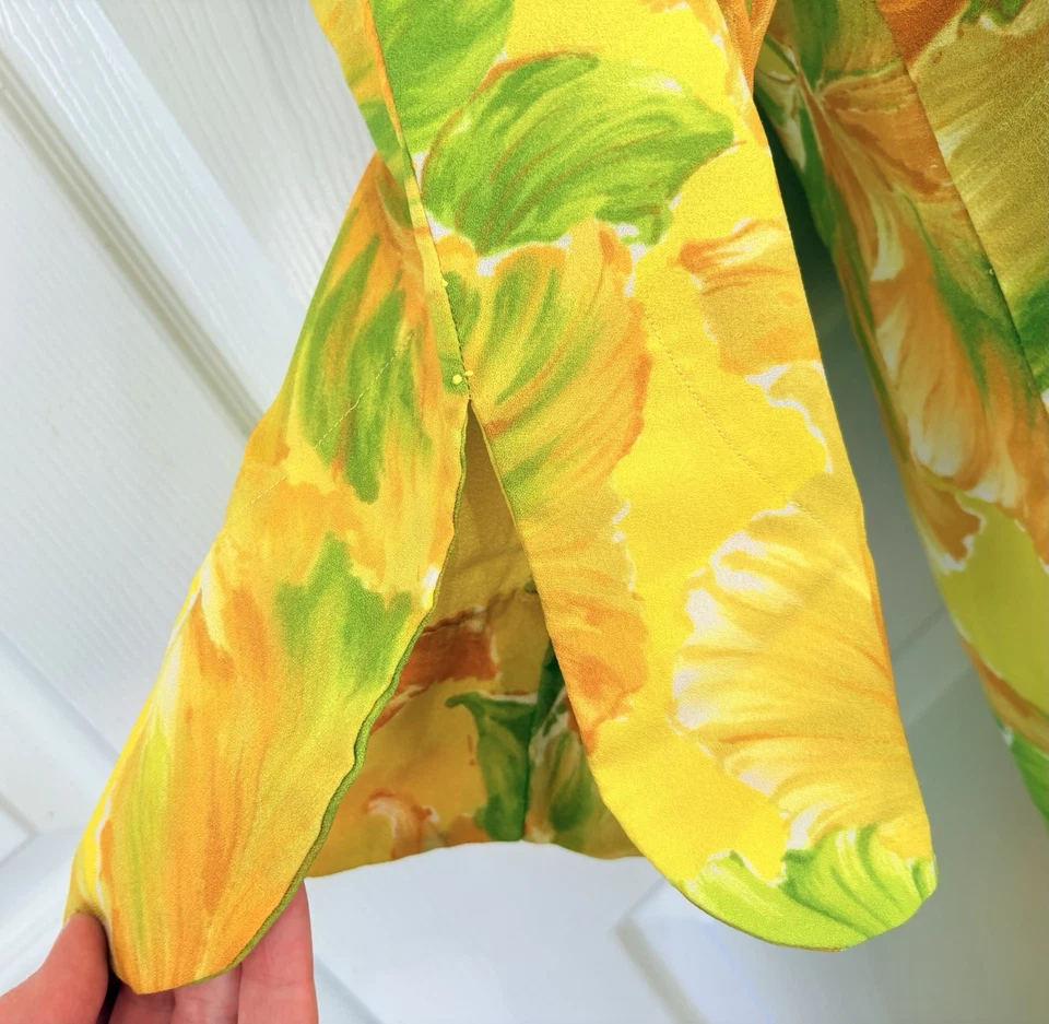 VTG 60s 70s Liberty House Hawaii Polynesian Yellow Floral Hostess Maxi Dress MED - Image 4 of 4