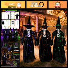 Light Up Halloween Witch Decorations Outdoor Set of 3 with Ground Stakes