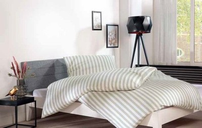 Jersey Bettwäsche 155x220 cm100% Baumwolle Sand Beige Weiß Gestreift B-Ware