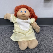 Bambola vintage Cabbage Patch bambini 1985 capelli rossi occhi azzurri con coda di maiale e 1 fossetta!