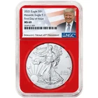2021 $1 1-oz T1 American Silver Eagle NGC MS69 FDI Trump Label Red Core