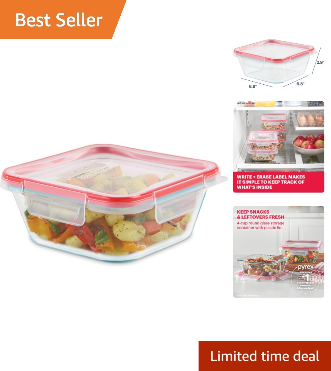 Elegant 4-Cup Glass Food Storage with Write + Erase Label - Leakproof & Stylish