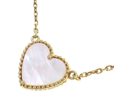 Van Cleef & Arpels Lucky Alhambra MOP 18k Yellow Gold Heart Necklace Pendant