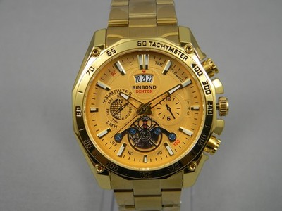 Binbond Denton Watch Men Decorative Chronograph 48mm Date GoldTone Clasp Band 8''