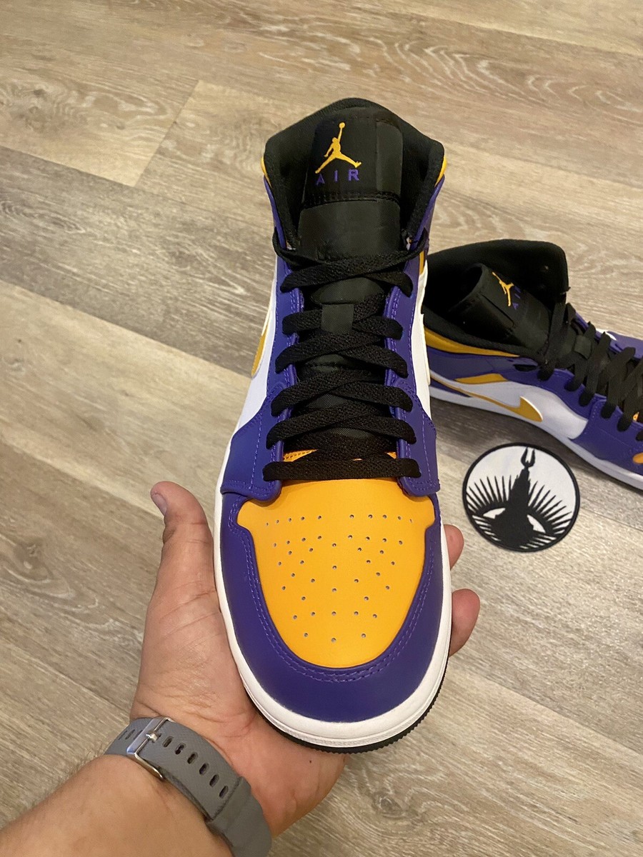Nike Air Jordan 1 Mid 'Lakers' Dark Concord Taxi White