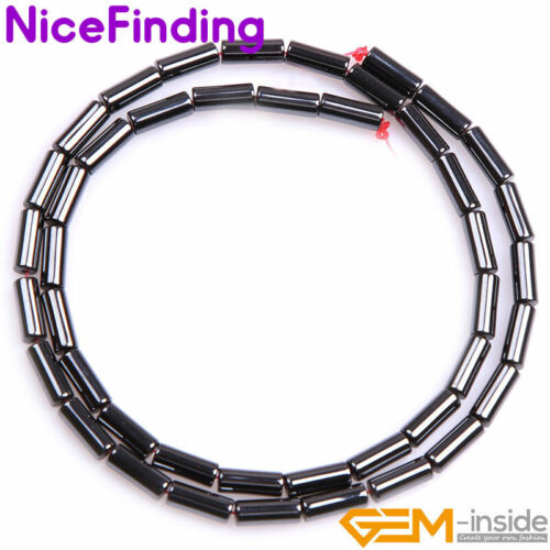 Black Hematite Natural Tube Column Stone Beads Jewelry Making 15" Non-Magnetic - Picture 5 of 38