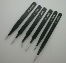 WATCHMAKERS SET OF 6 NON MAGNET STEEL EPOXY TWEEZERS NEW TOOL MT5
