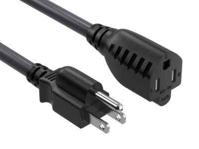 1ft NEMA 5-15P to 5-15R Heavy Duty Power Extension Cord, 14AWG SJT 15A/125V, ...
