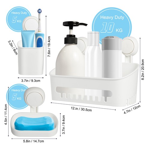 Vacuum Caddy Shower Basket No-Drilling Removable Bathroom Wall Shelf Basket - Picture 10 of 43