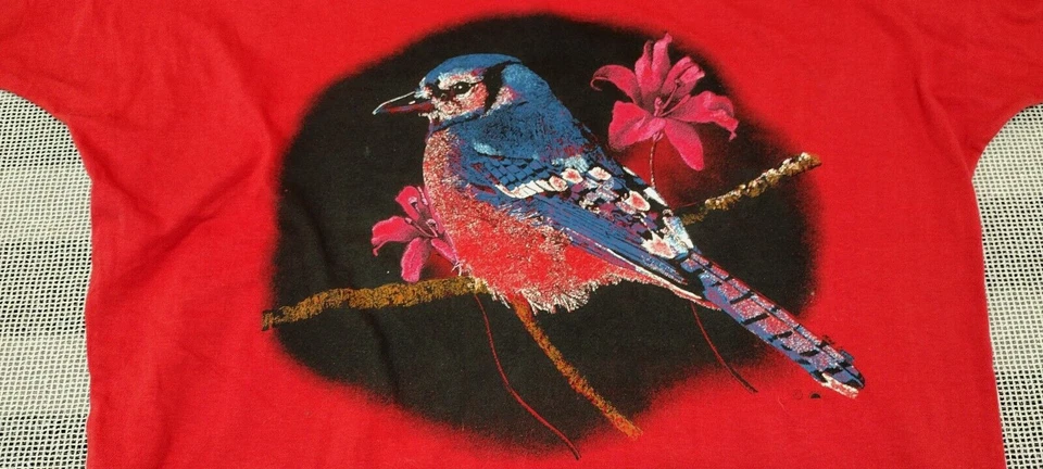Camiseta Top ROJA Años 80 Azul Pájaro Clovelly NEW WAVE Talla M Algodón Almohadillas para el Hombro Foto 2 de 4