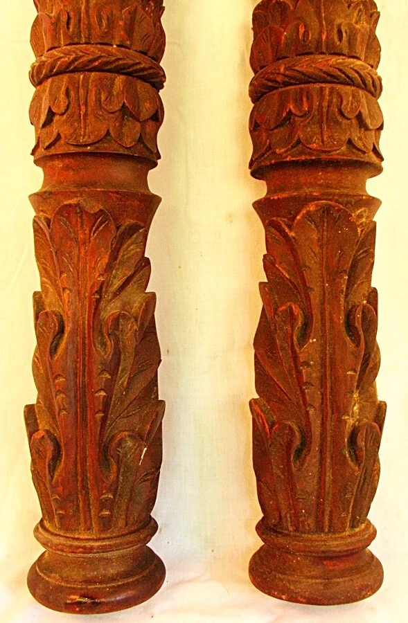 2 PILASTRAS ANTIGUAS TALLADAS CAOBA c.1820 Foto 2 de 4