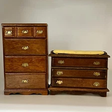 VINTAGE 1:12 DOLLHOUSE MINIATURE Nursery Bedroom Dresser & Change Table Drawers