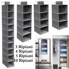 Organizer Armadio in Tessuto Portatutto Organizzatore Pensile,3,4,5,10 Scomparti