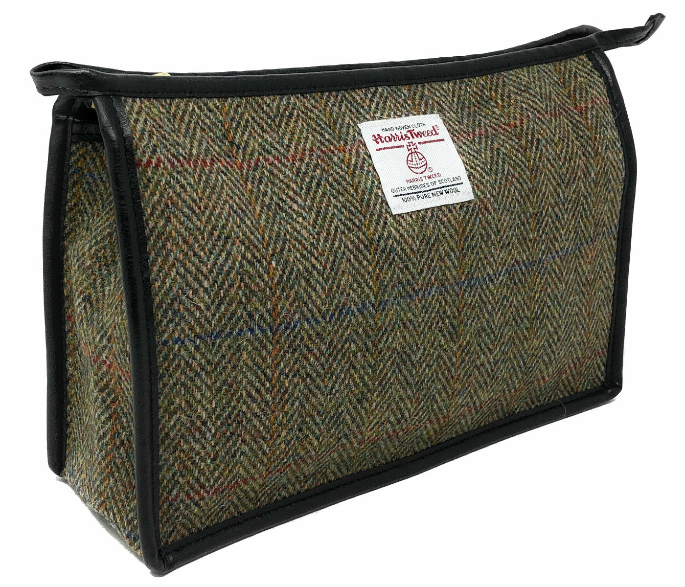Bolso de tocador Harris Tweed verde espina de arenque