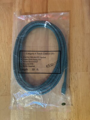 Category 6 CAT Patch Cord UTP EIA/TIA TSB-40A ETL Verified, 10ft