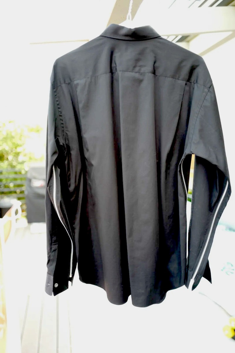 Comme Des Garcons Shirt Side Zip Long Sleeve Black Cotton W27048