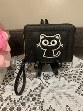 Black Cat Forever Memory Small White Embroidery Wristlet Wallet Zipper.
