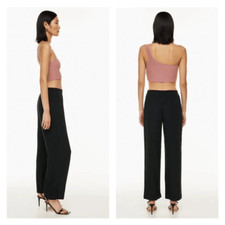 Babaton Pull On Crinkly Flat Front MidRise Wide Leg Cropped Pants Black Size 2XS