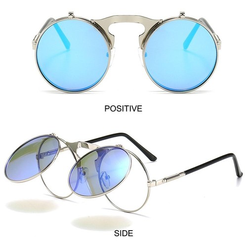Round Flip Up Sunglasses UV400 Protection 90's Retro Shades for Women & Men - Picture 8 of 26
