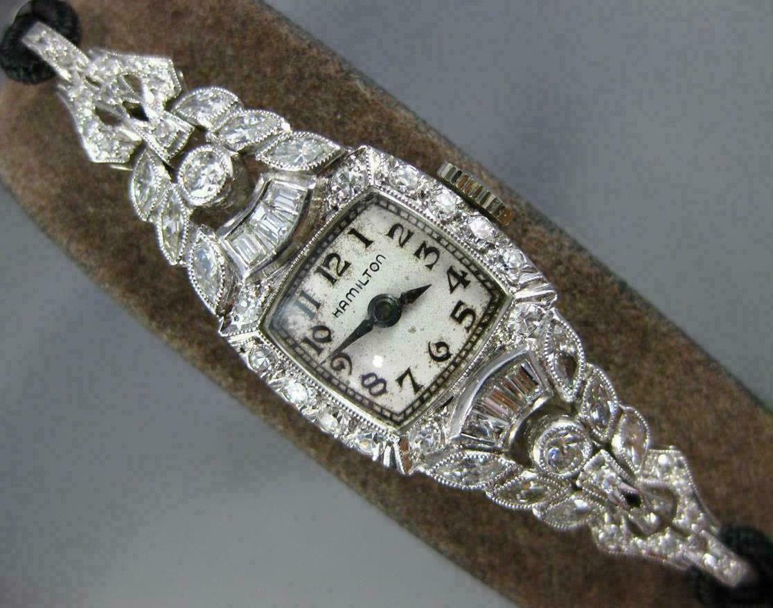 ANTIQUE LARGE PLATINUM HAMILTON OLD MINE DIAMOND ART DECO