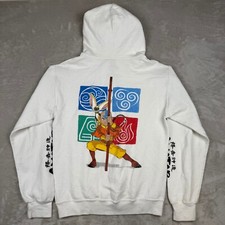 Avatar The Last Airbender White Hoodie Aang Pullover Sweatshirt Size S Distress