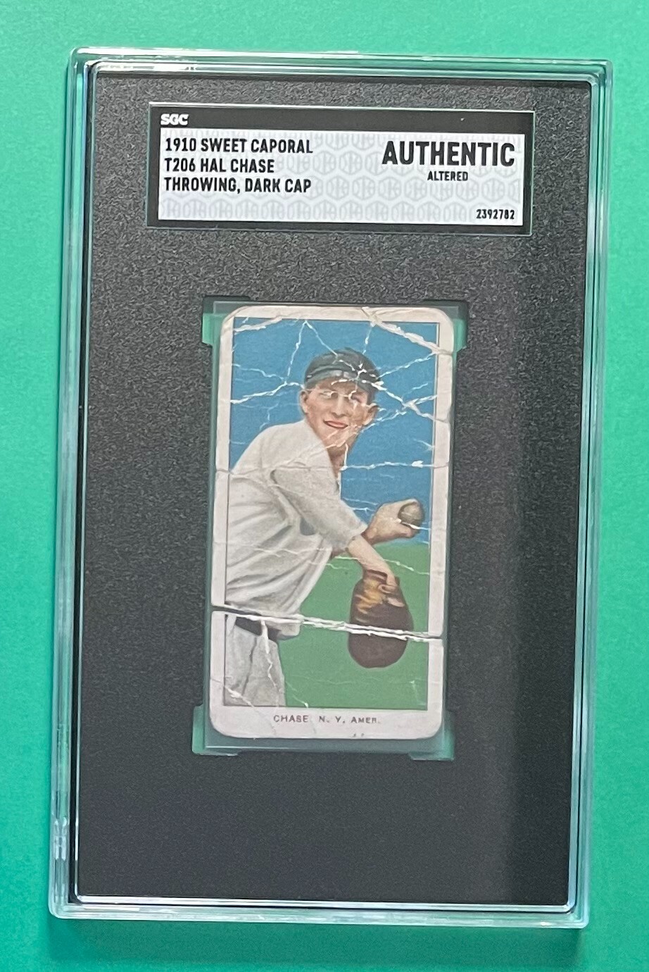1910 SWEET CAPORAL T206 HAL CHASE THROWING DARK CAP SGC AUTHENTIC ALTERED