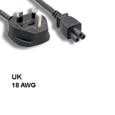Kentek 6' ft 18 AWG UK 3 Prong Power Cord IEC-60320 C5 to BS 1363 w/ Fused BSI