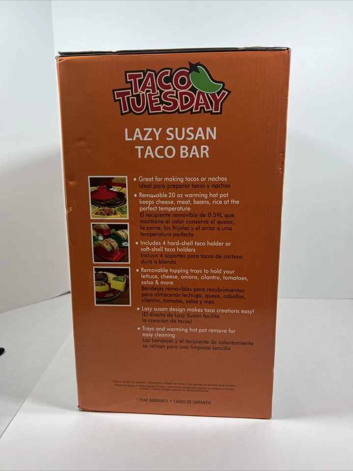 Taco Tuesday Heated Lazy Susan Topping Bar Nostalgia NEW in Box w/4 Holders - Image 3 of 4