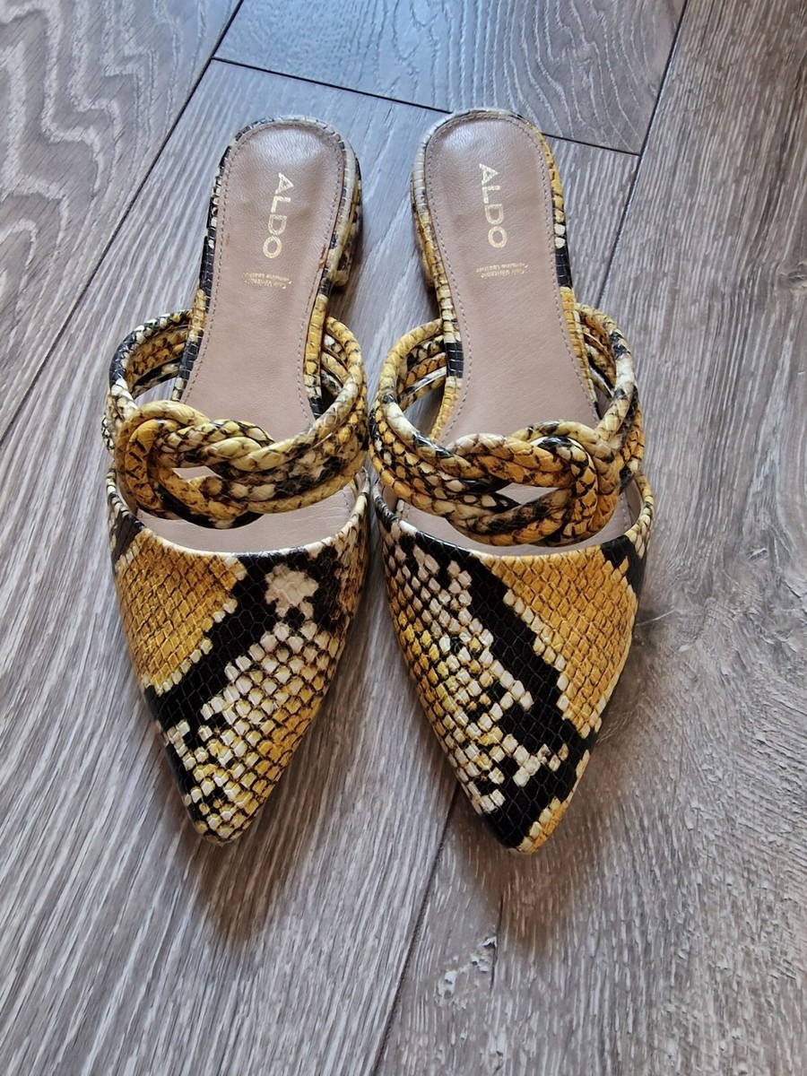 ALDO YELLOW SNAKE SKIN KNOT MULR SLIDER UK EU 37