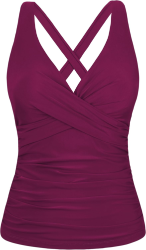 Women'S Underwire Tankini Top Tummy Control Bathing Suits Sexy V Neck Crossover