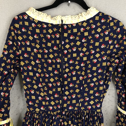 Vintage 70s Maxi Dress Womens Small Blue Yellow Floral Peasant Festival Retro - Picture 18 of 19